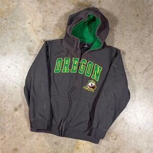 Colosseum Youth Oregon Ducks Zip Up Hoodie Grey Green L 16-18 NCAA Sweatshirt